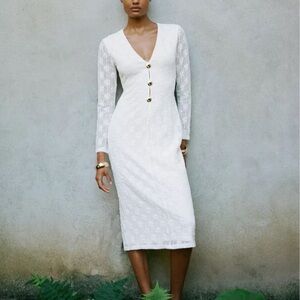 NWT Zara White Lace Long Sleeve Dress with GOLD Button Detail - XS - NEW